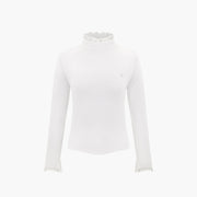 DOUBLE FRILL HIGH-NECK RIBBED KNIT