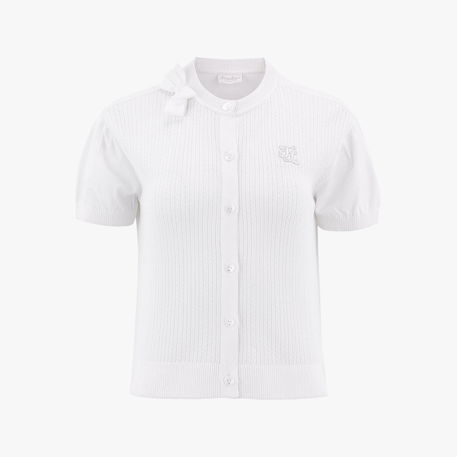 ROUND RIBBON SHORT SLEEVE CARDIGAN