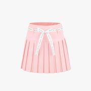 RIBBON BELT HIGH-WAIST DOUBLE PLEATED SKIRT