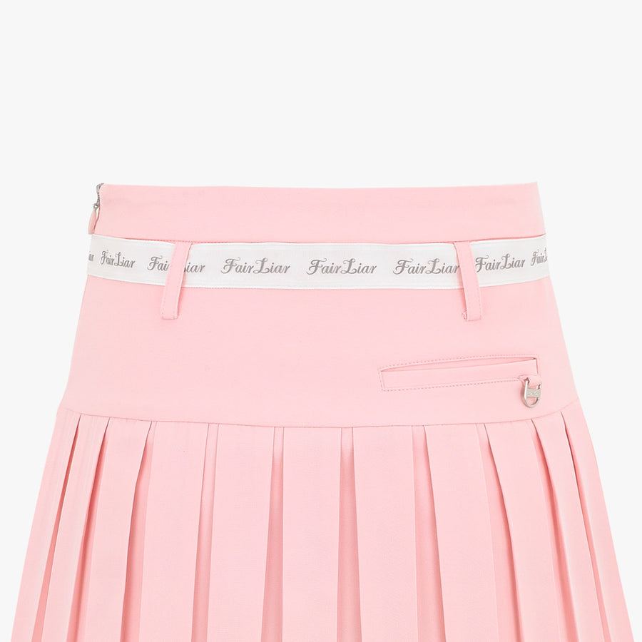 RIBBON BELT HIGH-WAIST DOUBLE PLEATED SKIRT