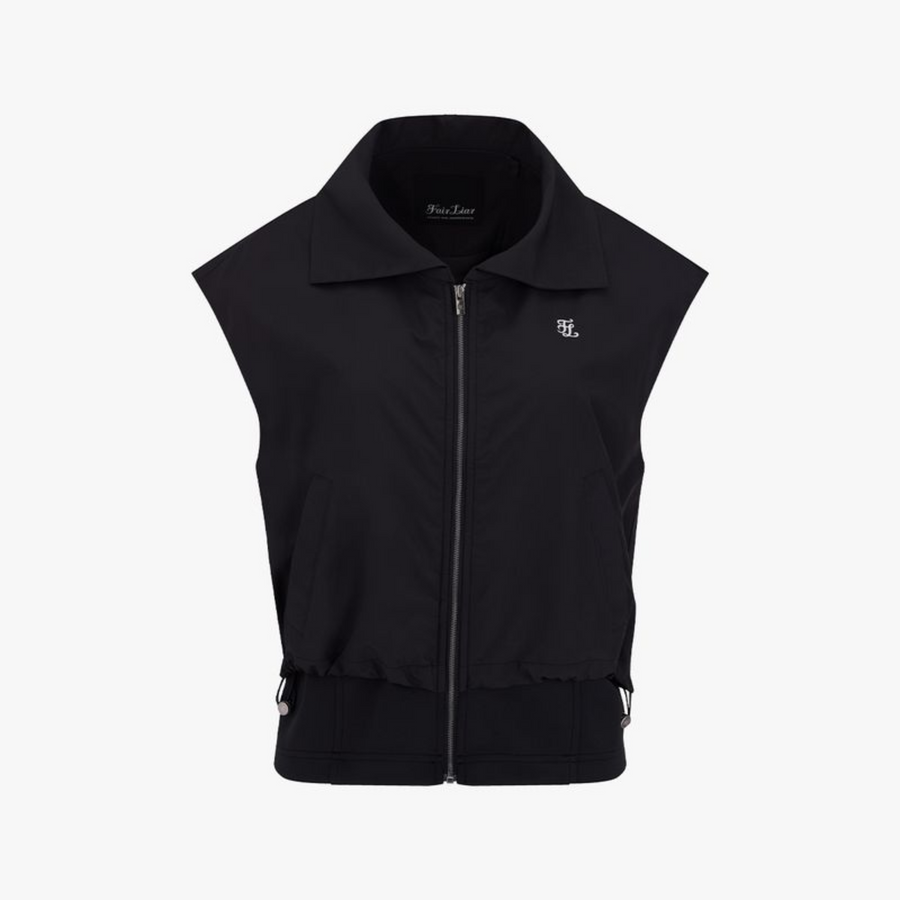 BACK SHIRRING ZIP-UP VEST