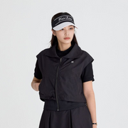 BACK SHIRRING ZIP-UP VEST