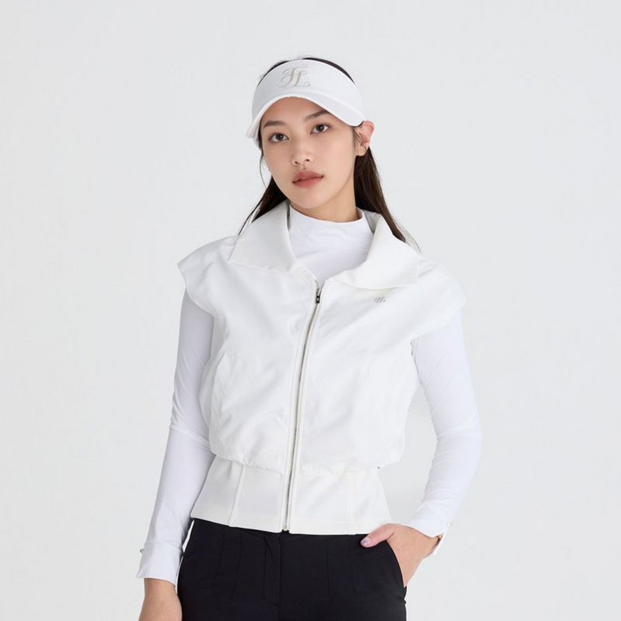 BACK SHIRRING ZIP-UP VEST