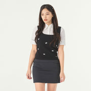 SQUARE NECK PEARL RIBBON VEST