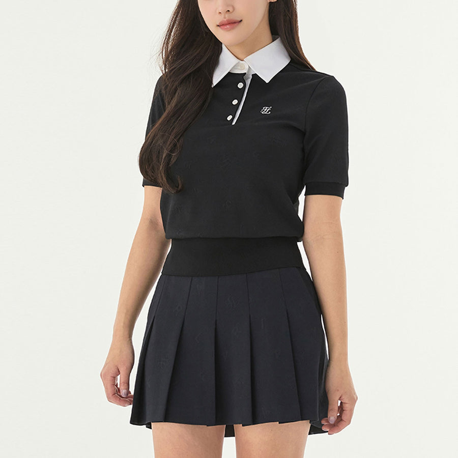 LETTERING JACQUARD PLEATED SKIRT