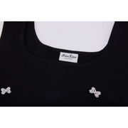 SQUARE NECK PEARL RIBBON VEST