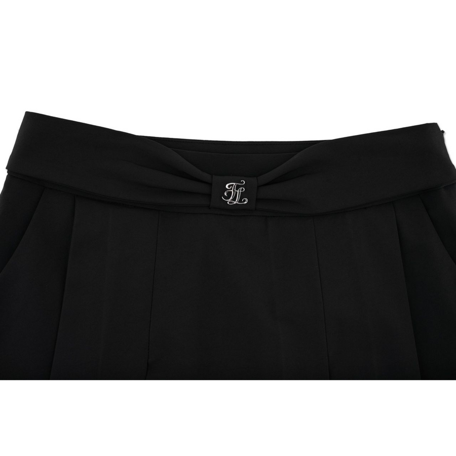 RIBBON BELT WIDE PLEATED SKIRT