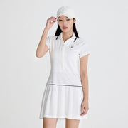 COLLAR PLEATED ZIP-UP DRESS