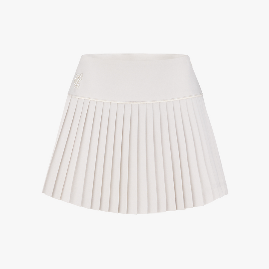 PEARL LOGO FLARED PLEATS SKIRT