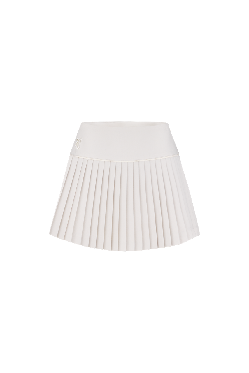 PEARL LOGO FLARED PLEATS SKIRT