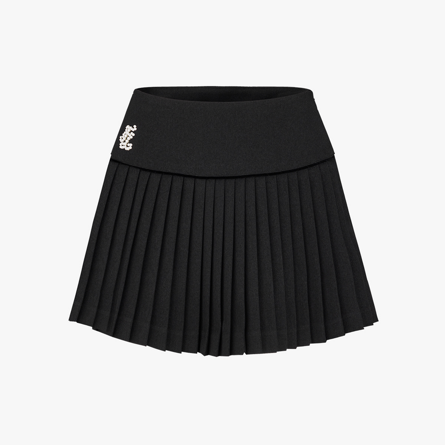 PEARL LOGO FLARED PLEATS SKIRT