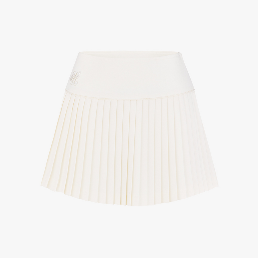 PEARL LOGO FLARED PLEATS SKIRT