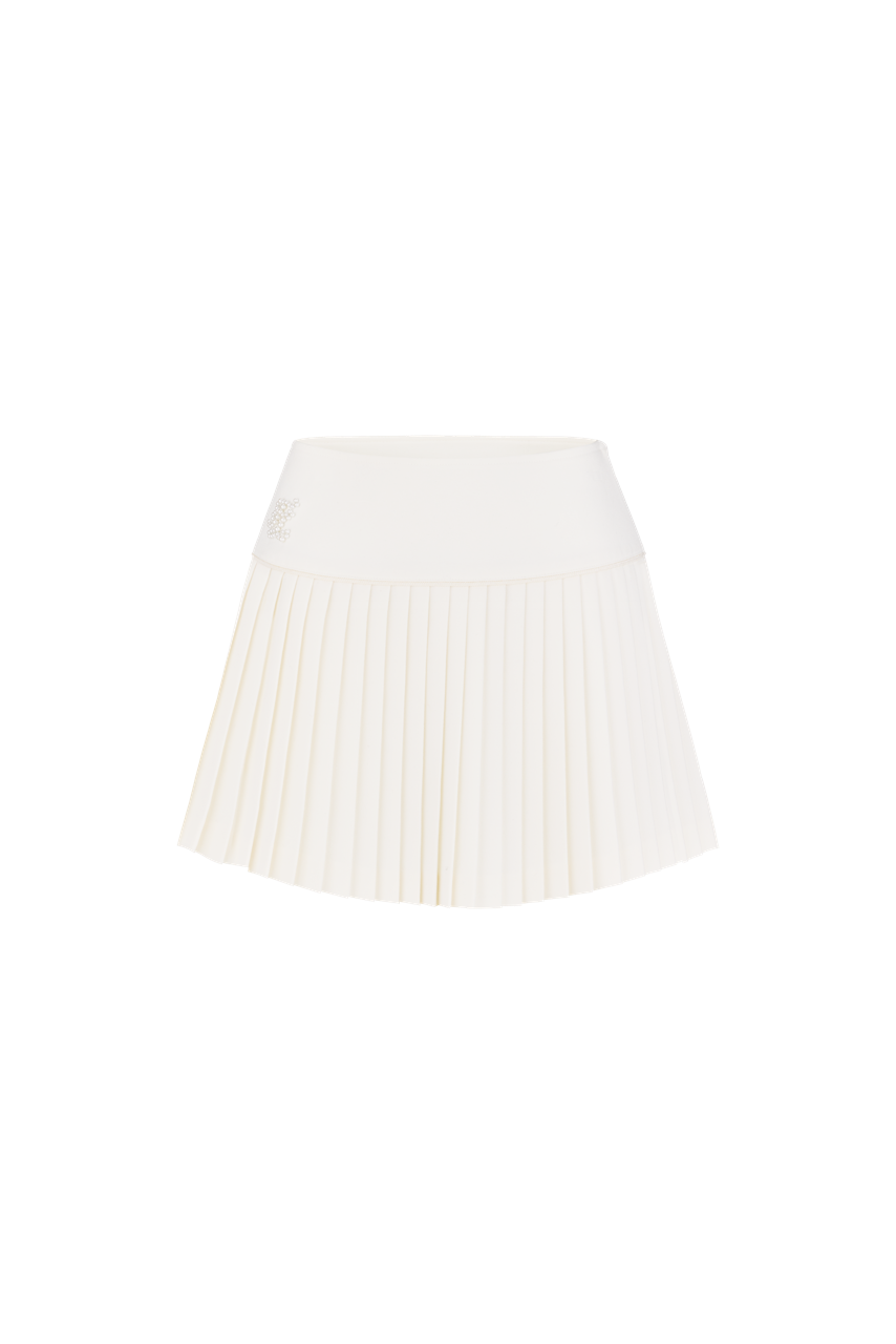 PEARL LOGO FLARED PLEATS SKIRT
