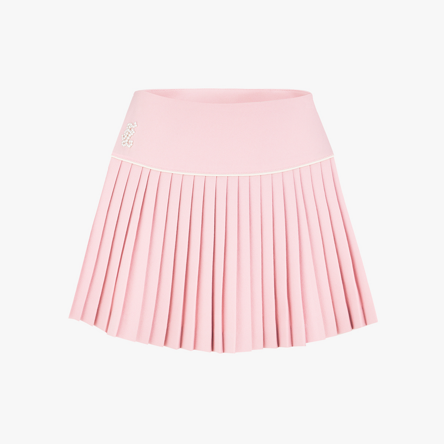 PEARL LOGO FLARED PLEATS SKIRT