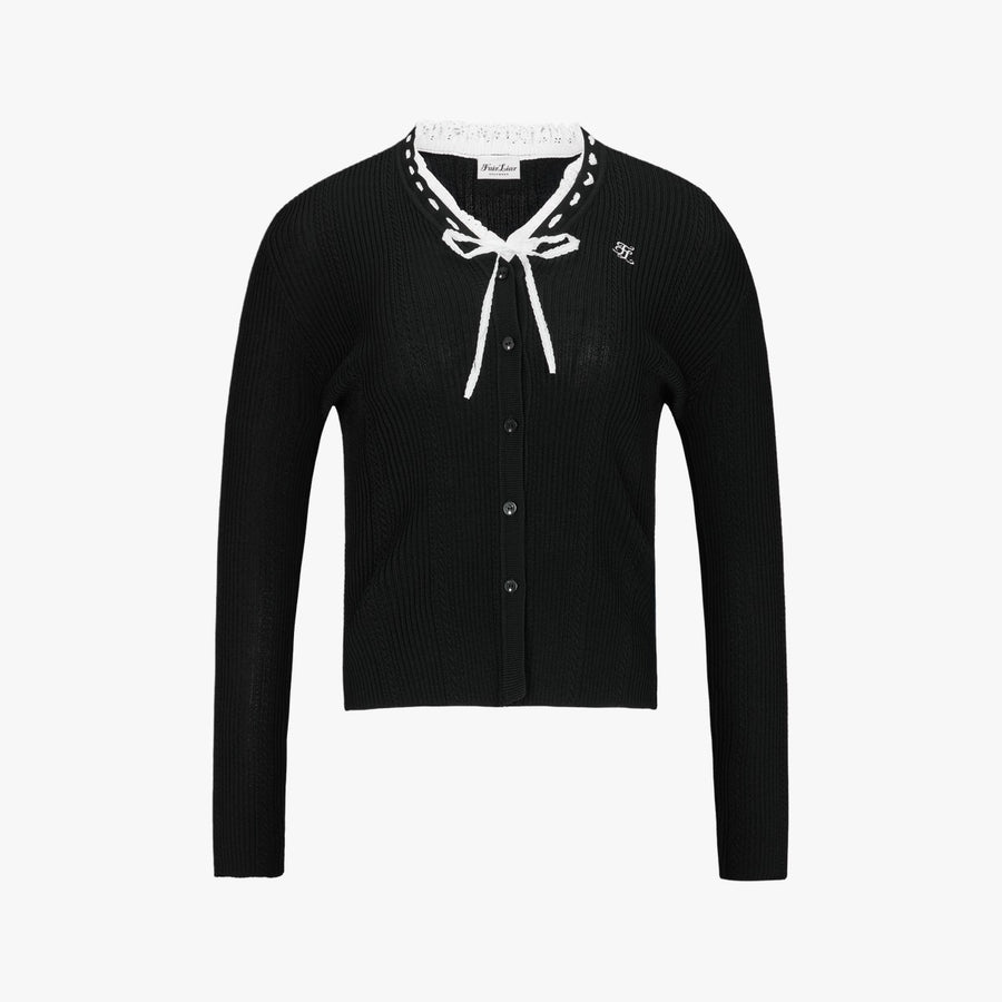 RUFFLED V-NECK CARDIGAN