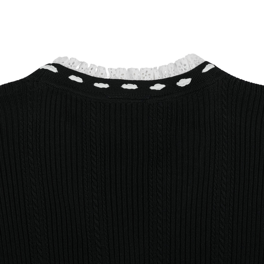 RUFFLED V-NECK CARDIGAN