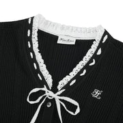 RUFFLED V-NECK CARDIGAN
