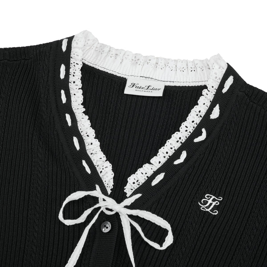 RUFFLED V-NECK CARDIGAN