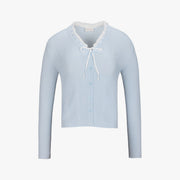 RUFFLED V-NECK CARDIGAN