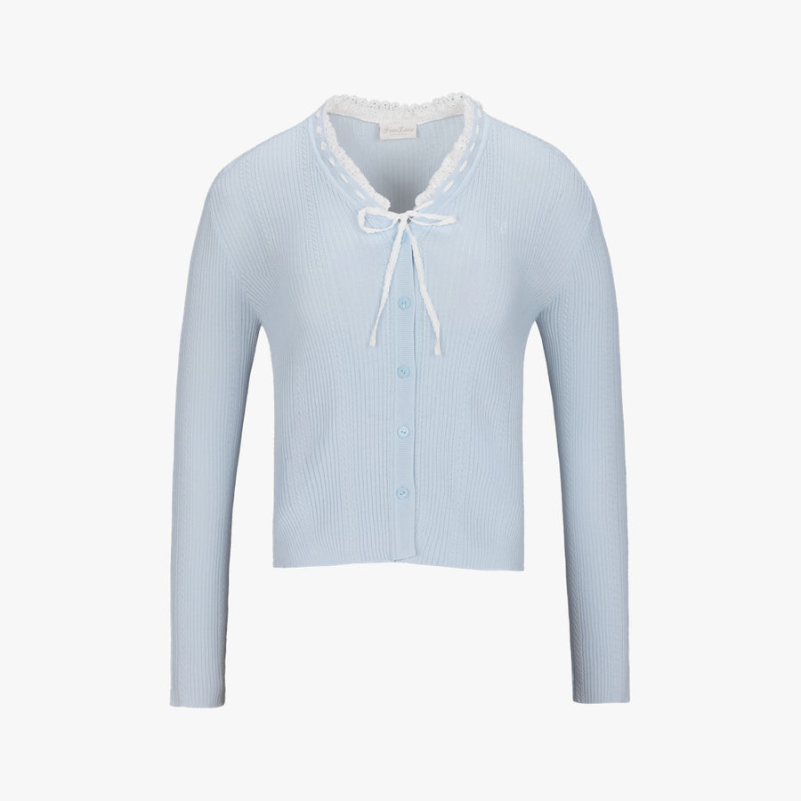 RUFFLED V-NECK CARDIGAN