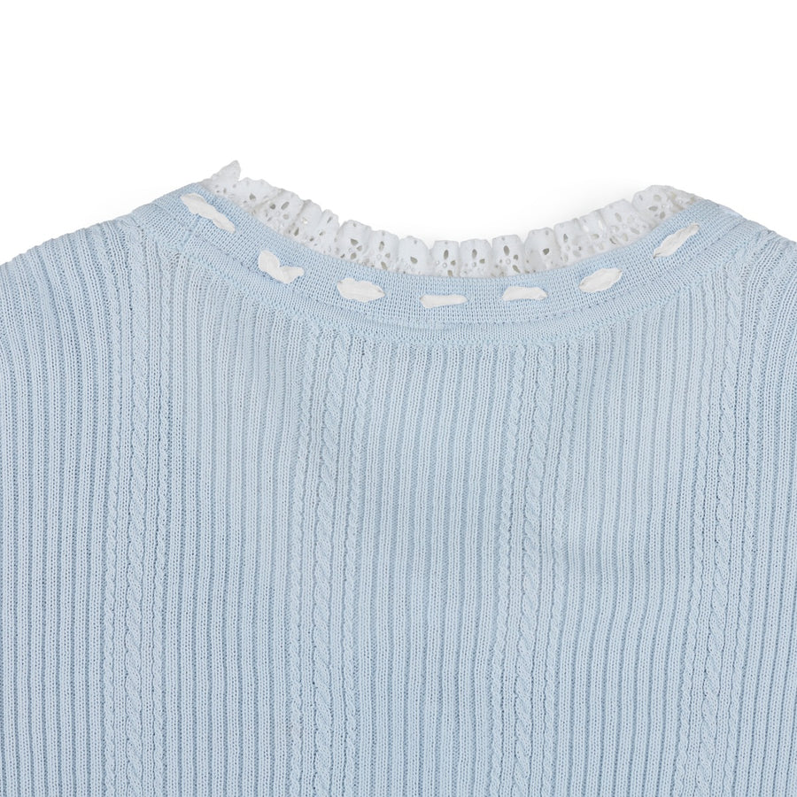 RUFFLED V-NECK CARDIGAN