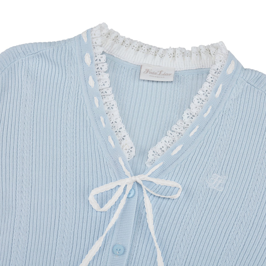 RUFFLED V-NECK CARDIGAN