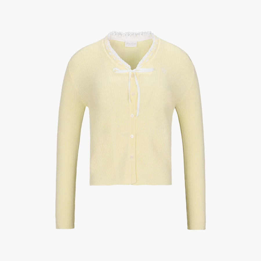 RUFFLED V-NECK CARDIGAN