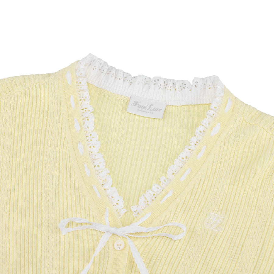 RUFFLED V-NECK CARDIGAN