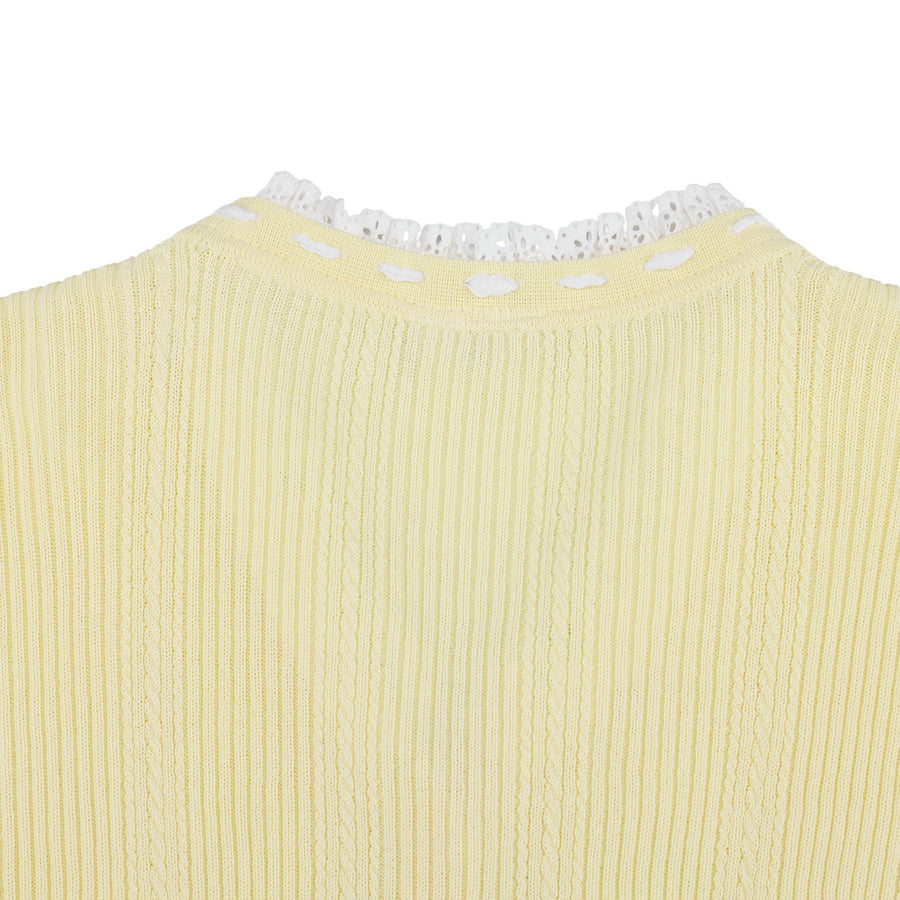 RUFFLED V-NECK CARDIGAN