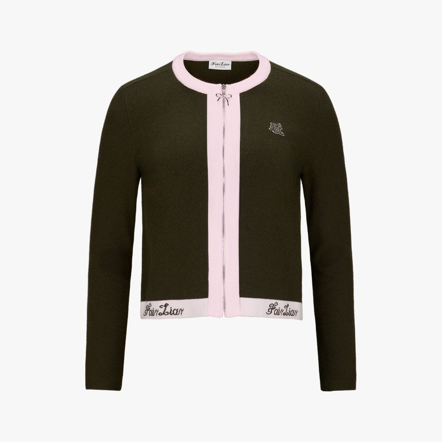 RIBBON ZIPPER CARDIGAN