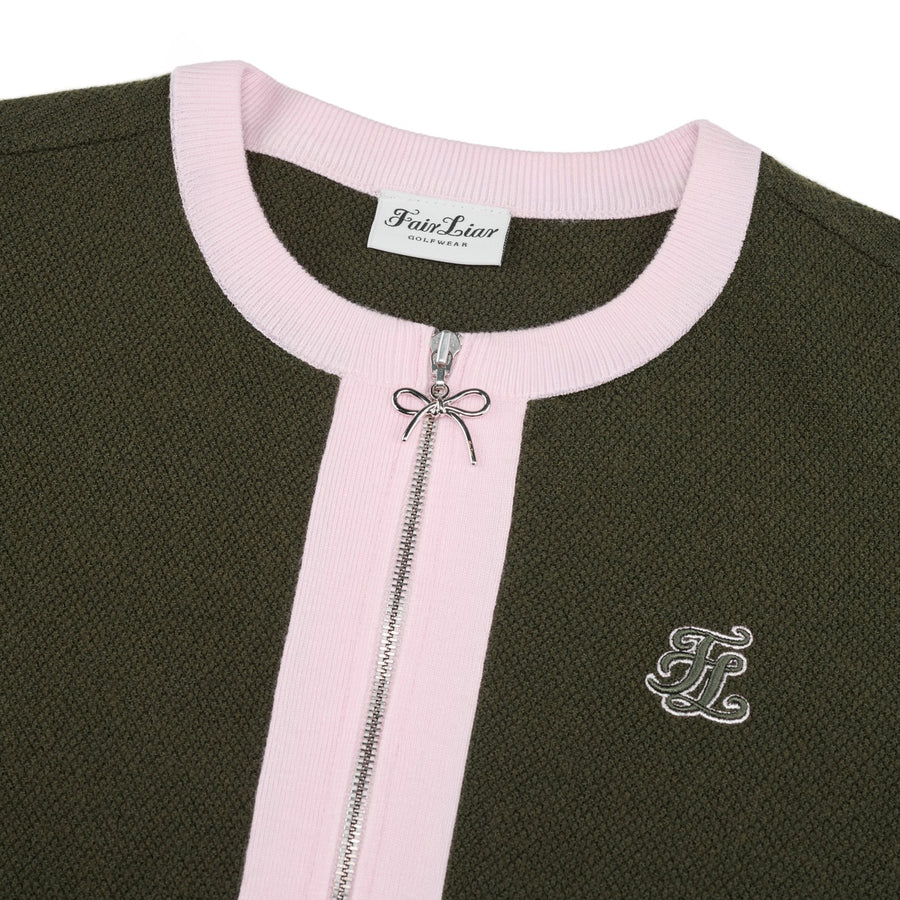 RIBBON ZIPPER CARDIGAN
