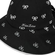 RIBBON EMBROIDED WIDE BUCKET HAT