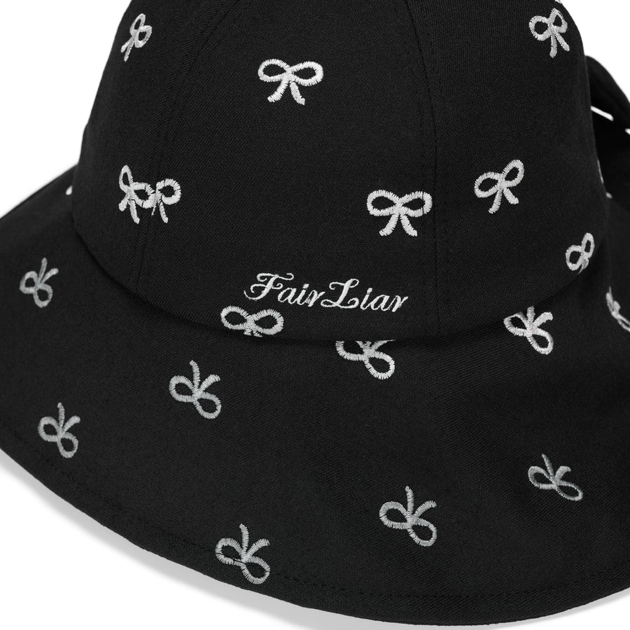 RIBBON EMBROIDED WIDE BUCKET HAT