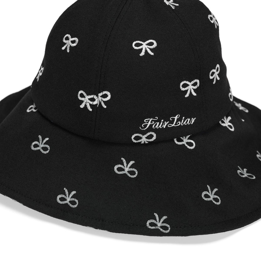 RIBBON EMBROIDED WIDE BUCKET HAT