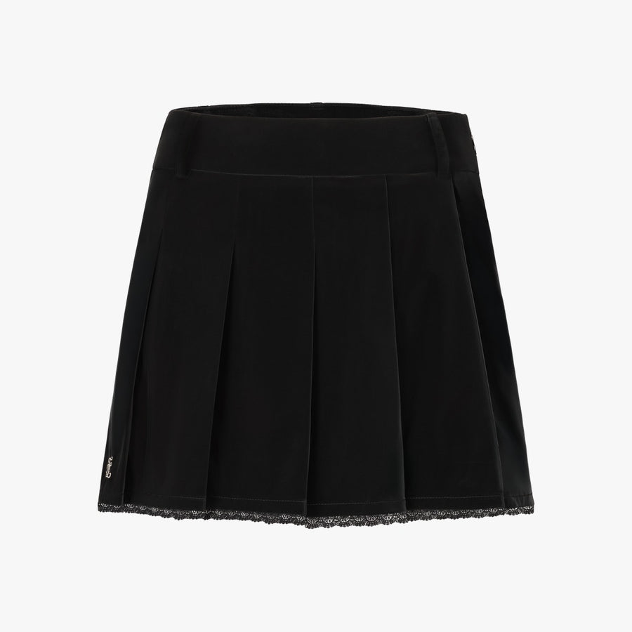 GLOSSY LACE PLEATED SKIRT