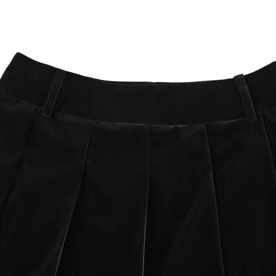 GLOSSY LACE PLEATED SKIRT