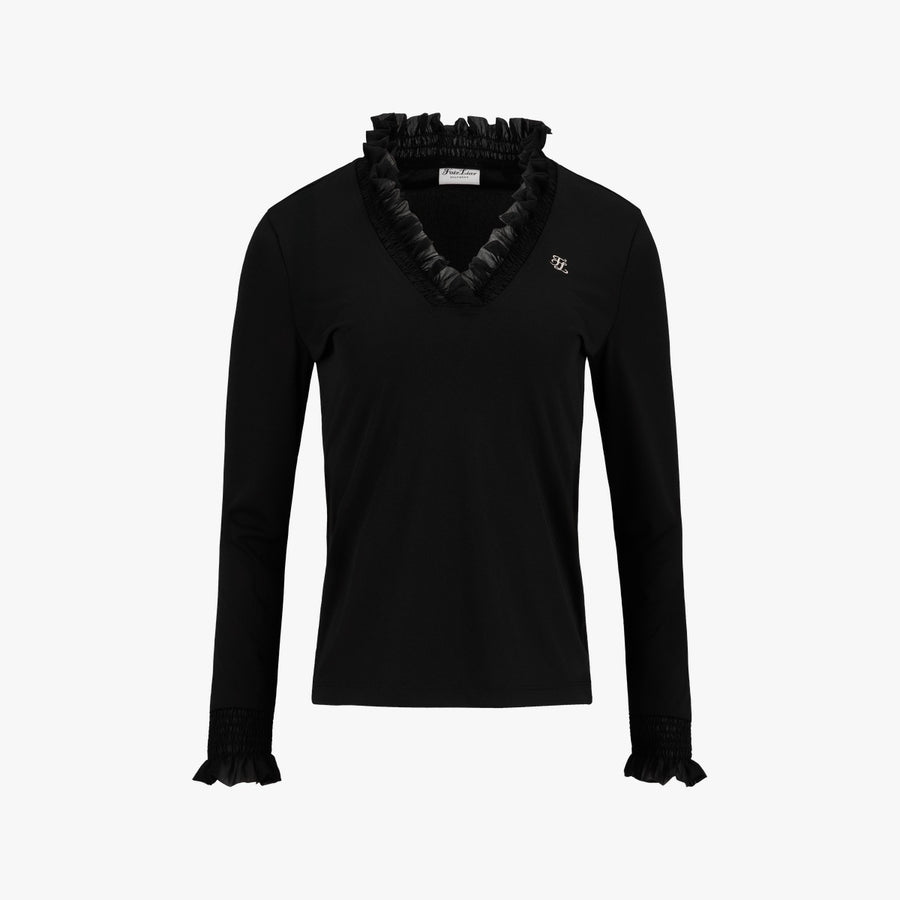 RUFFLED V-NECK T-SHIRT