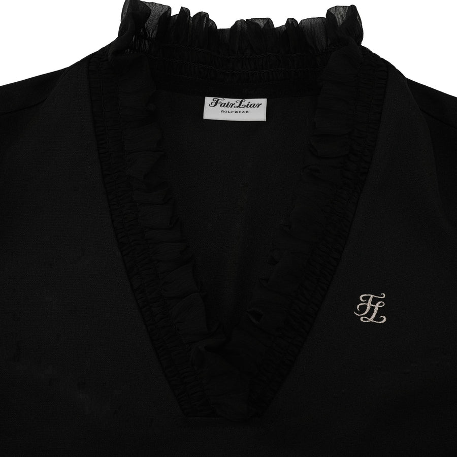 RUFFLED V-NECK T-SHIRT