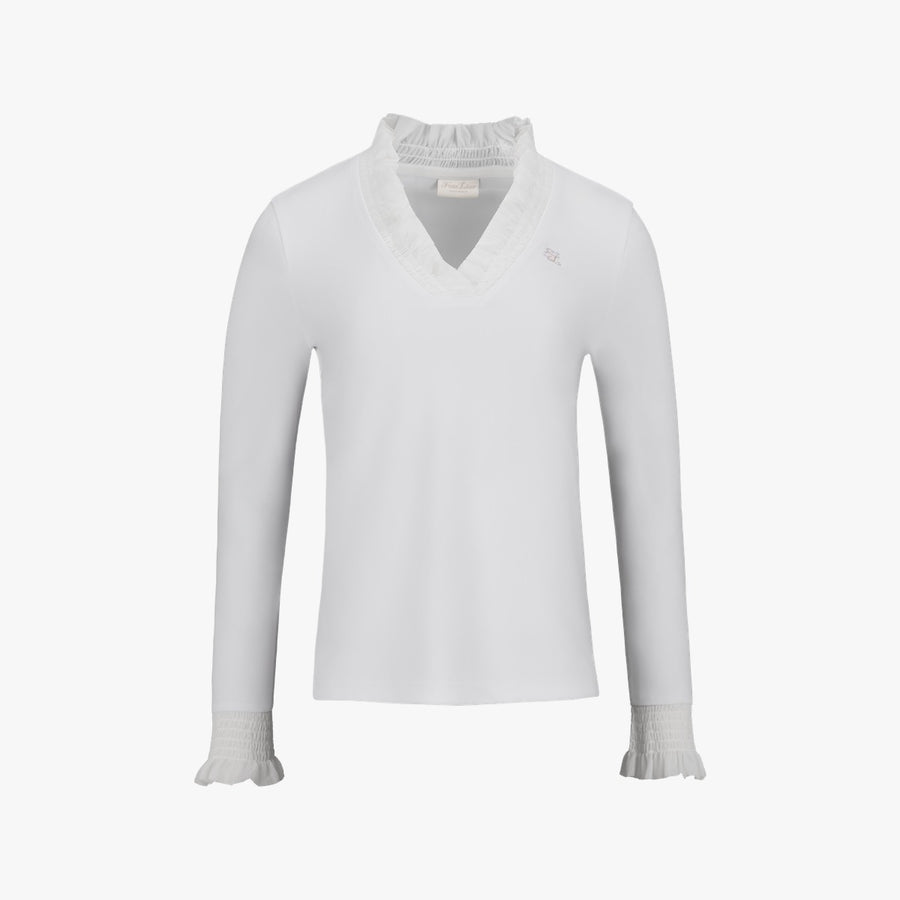 RUFFLED V-NECK T-SHIRT