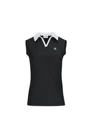 T-SHIRT CONTRAST OPEN-NECK SLEEVELESS T-SHIRT