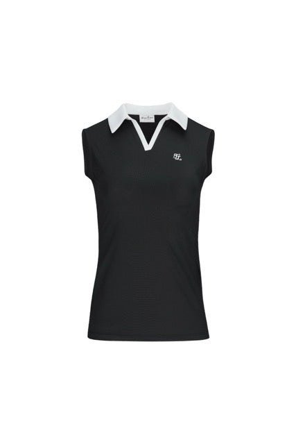 T-SHIRT CONTRAST OPEN-NECK SLEEVELESS T-SHIRT