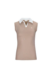 T-SHIRT CONTRAST OPEN-NECK SLEEVELESS T-SHIRT
