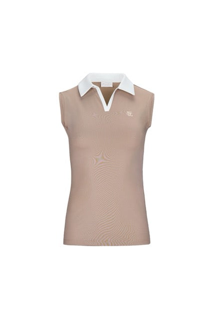T-SHIRT CONTRAST OPEN-NECK SLEEVELESS T-SHIRT
