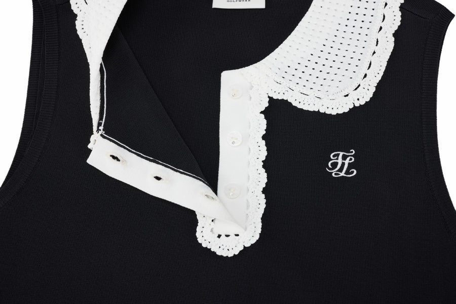 CROCHET COLLAR SLEEVELESS KNIT