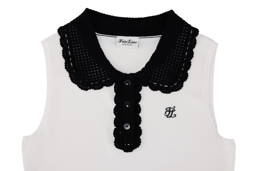 CROCHET COLLAR SLEEVELESS KNIT