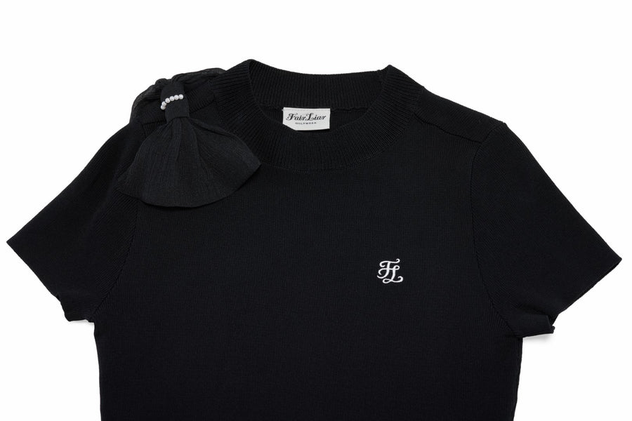 CHIFFON RIBBON CAP SLEEVE KNIT