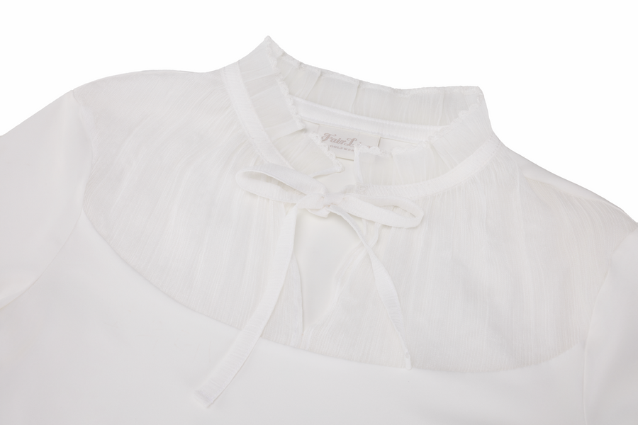 SHEER SHIRRING HIGH NECK T-SHIRT