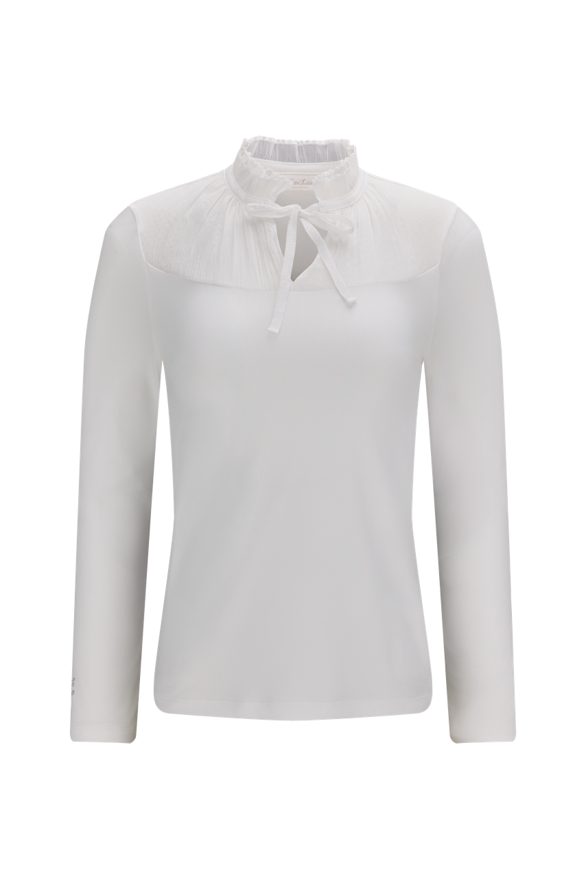 SHEER SHIRRING HIGH NECK T-SHIRT