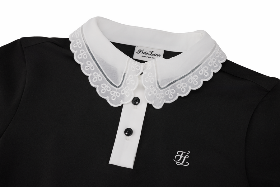EYELET LACE COLLAR T-SHIRT