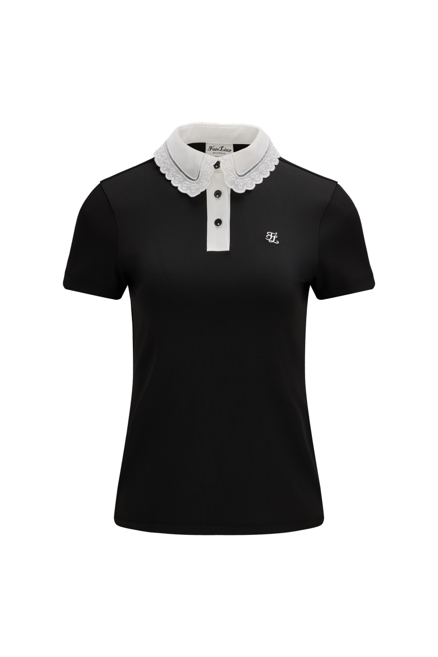 EYELET LACE COLLAR T-SHIRT